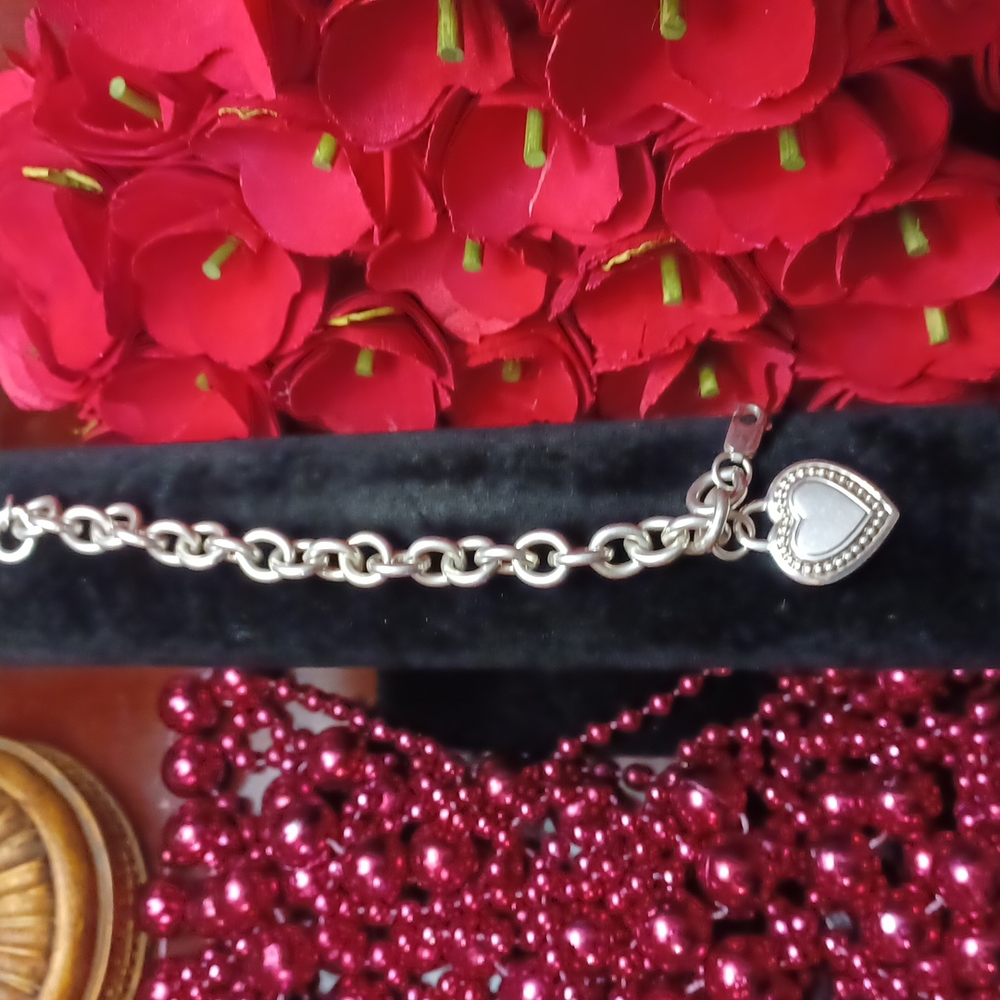 Designer Judith Ripka 50 gram Sterling Silver link heart charm bracelet